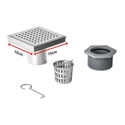 15x15cm Square Shower Drain with Grid Pattern Grate - 304 SS, CUPC Certified with Hair Strainer V63-955591