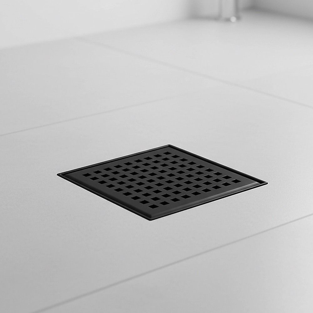 15x15cm Square Shower Drain with Grid Pattern Grate - Matte Black 304SS, CUPC Certified with Hair Strainer V63-955601