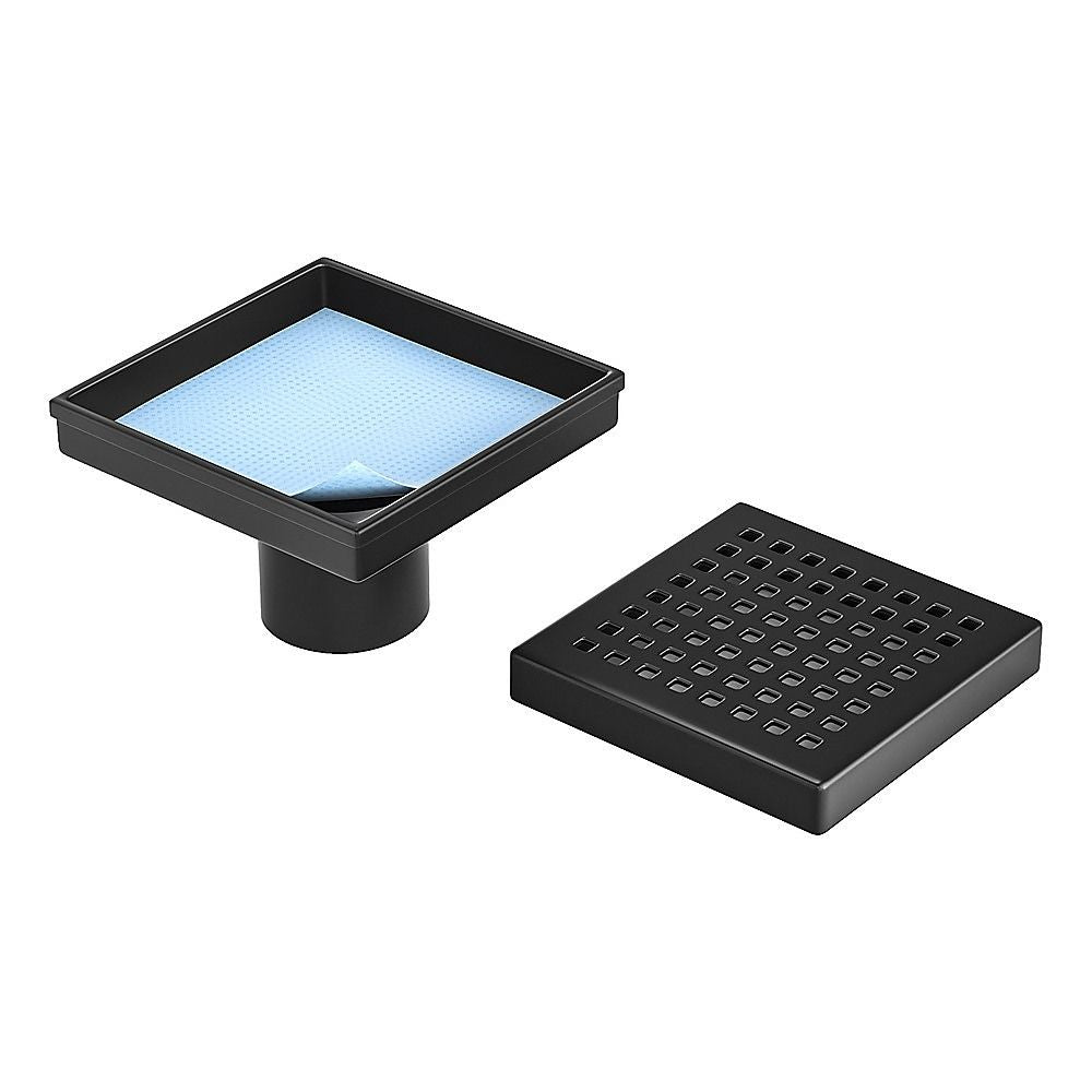 15x15cm Square Shower Drain with Grid Pattern Grate - Matte Black 304SS, CUPC Certified with Hair Strainer V63-955601