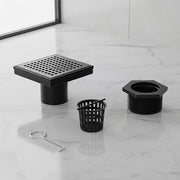 15x15cm Square Shower Drain with Grid Pattern Grate - Matte Black 304SS, CUPC Certified with Hair Strainer V63-955601