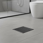 15x15cm Square Shower Drain with Grid Pattern Grate - Matte Black 304SS, CUPC Certified with Hair Strainer V63-955601
