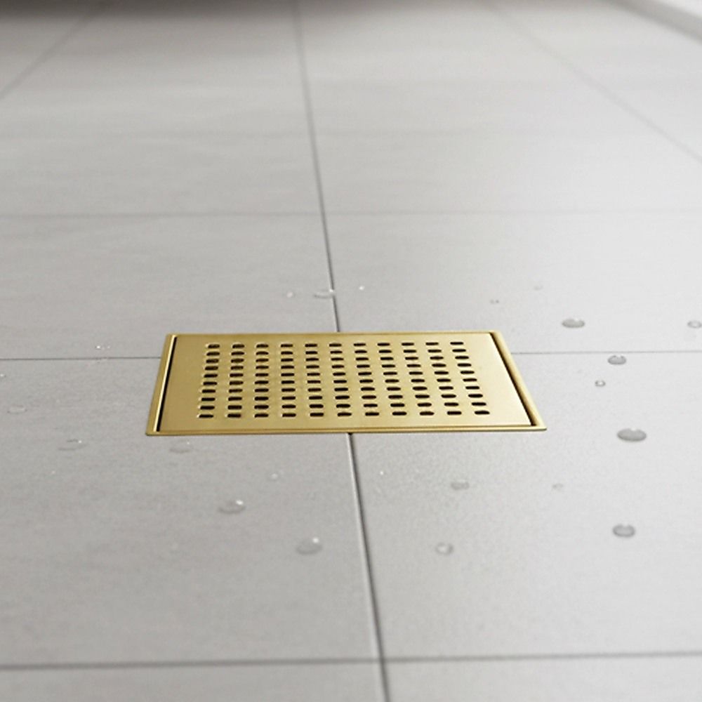 15x15cm Square Shower Drain with Grid Pattern Grate - Brushed Gold 304SS, CUPC Certified with Hair Strainer V63-955611