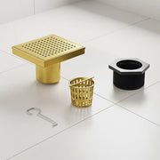 15x15cm Square Shower Drain with Grid Pattern Grate - Brushed Gold 304SS, CUPC Certified with Hair Strainer V63-955611