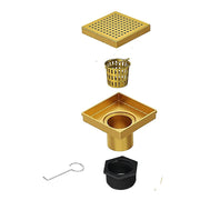 15x15cm Square Shower Drain with Grid Pattern Grate - Brushed Gold 304SS, CUPC Certified with Hair Strainer V63-955611