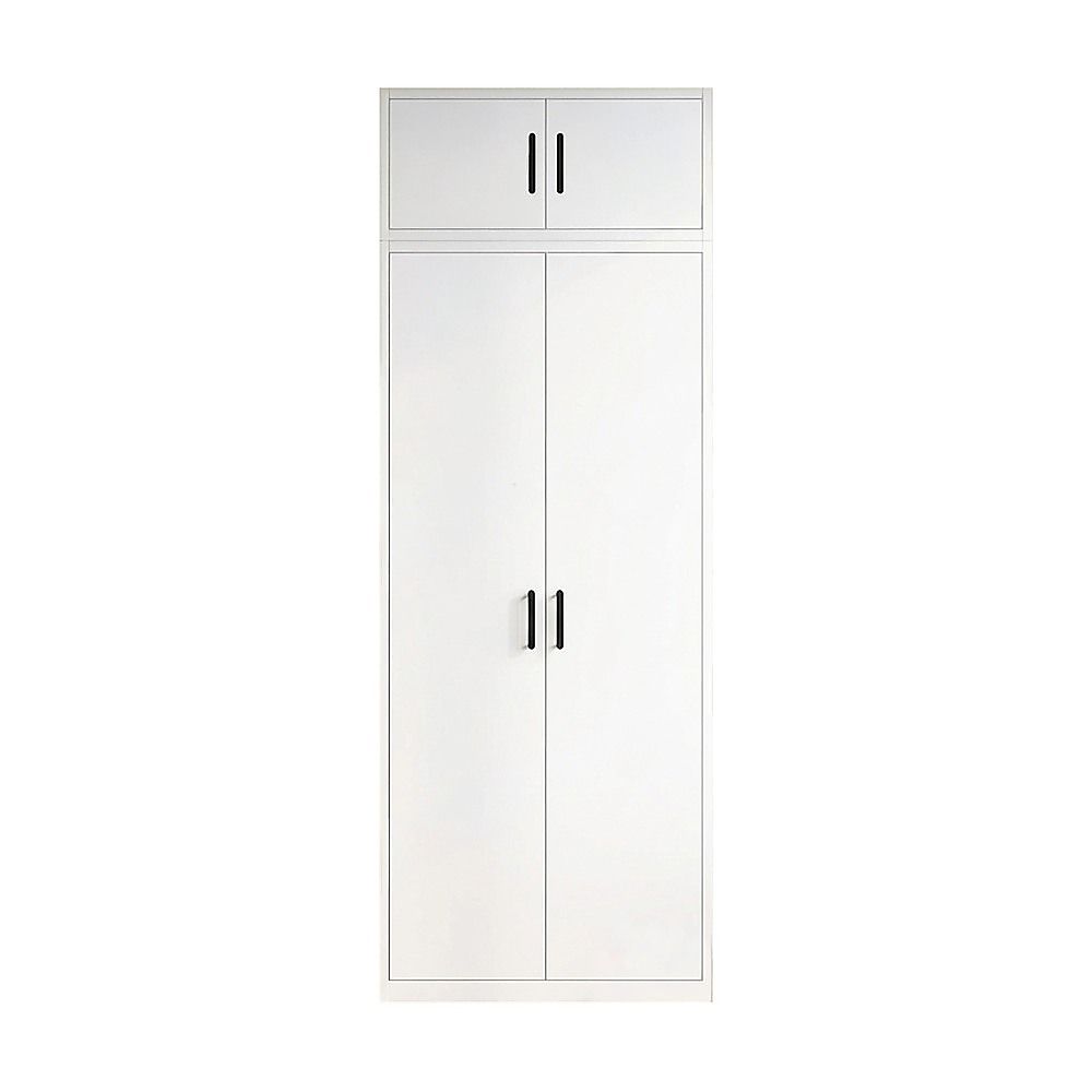 80x240cm 2-Door White Steel Hanging Wardrobe with Black Handle Storage Cabinet V63-956711