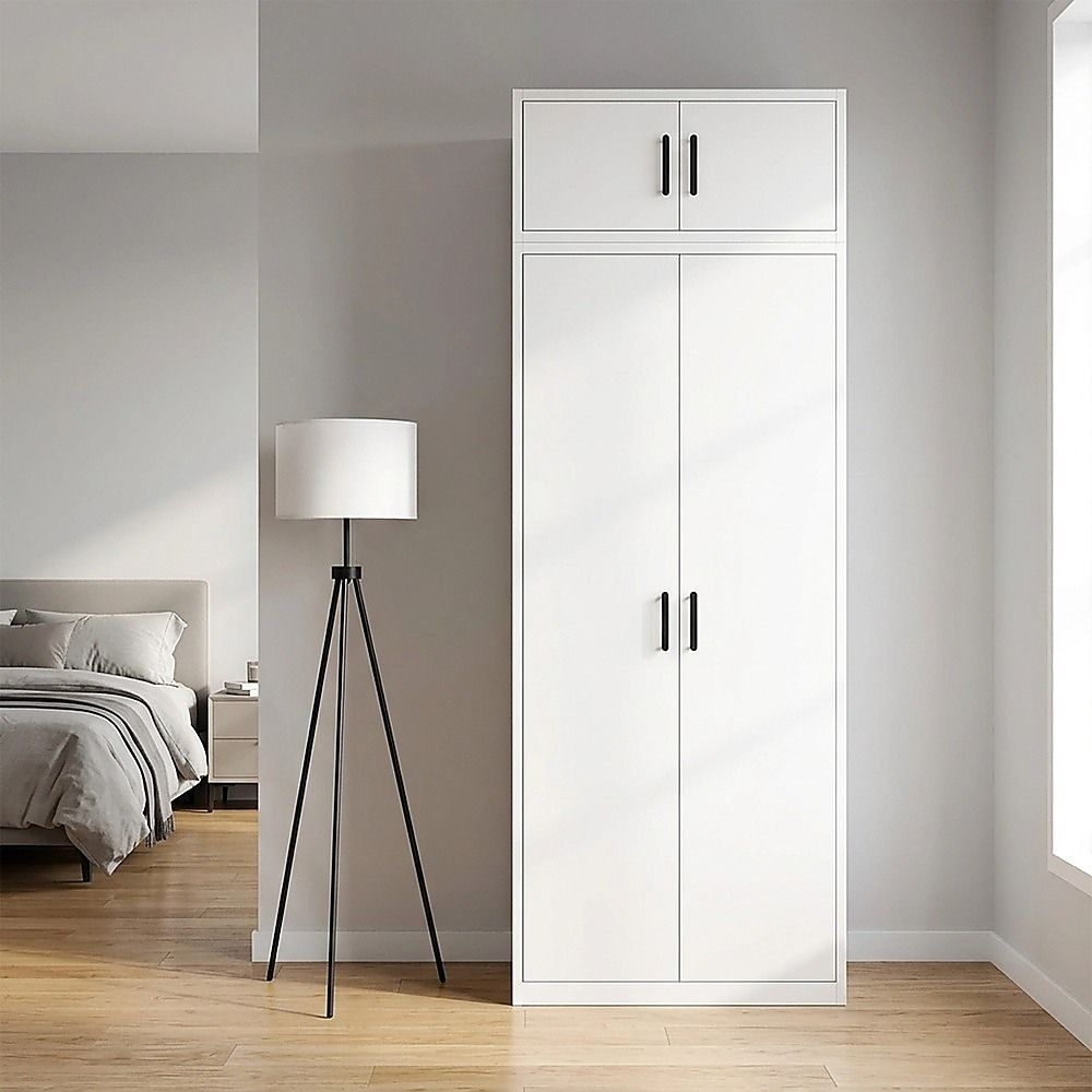 80x240cm 2-Door White Steel Hanging Wardrobe with Black Handle Storage Cabinet V63-956711