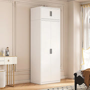 80x240cm 2-Door White Steel Hanging Wardrobe with Black Handle Storage Cabinet V63-956711
