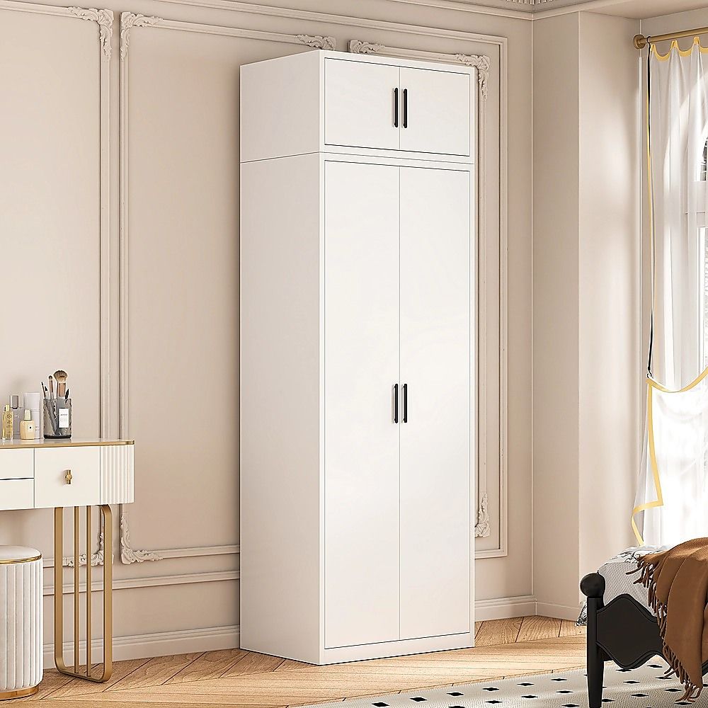 80x240cm 2-Door White Steel Hanging Wardrobe with Black Handle Storage Cabinet V63-956711