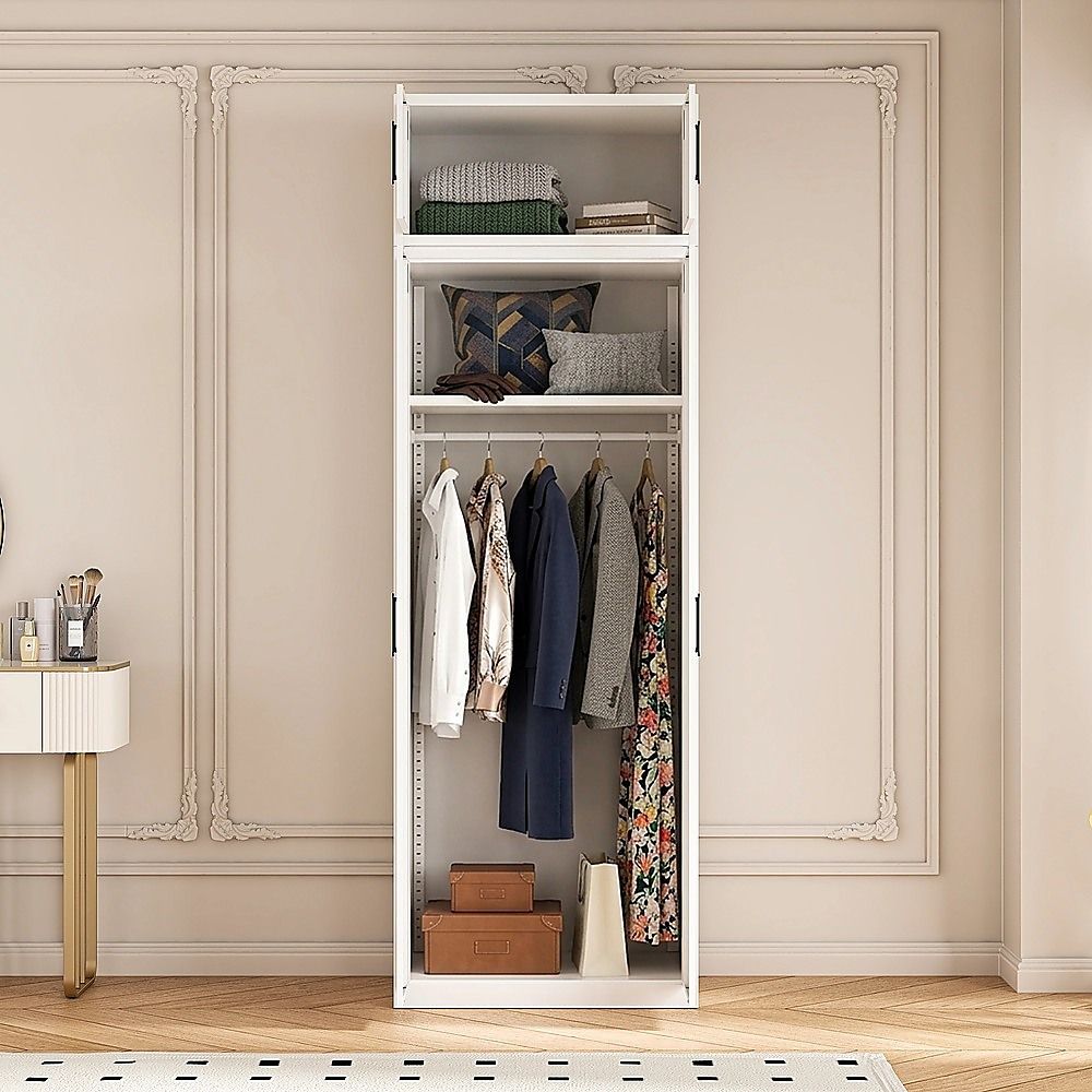 80x240cm 2-Door White Steel Hanging Wardrobe with Black Handle Storage Cabinet V63-956711