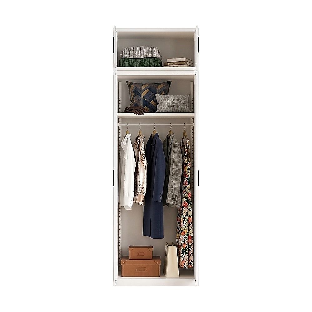 80x240cm 2-Door White Steel Hanging Wardrobe with Black Handle Storage Cabinet V63-956711
