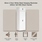 80x240cm 2-Door White Steel Hanging Wardrobe with Black Handle Storage Cabinet V63-956711