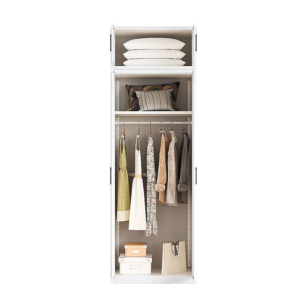 80x240cm 2-Door White Steel Hanging Wardrobe with Black Handle Storage Cabinet V63-956711