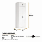 80x240cm 2-Door White Steel Hanging Wardrobe with Black Handle Storage Cabinet V63-956711
