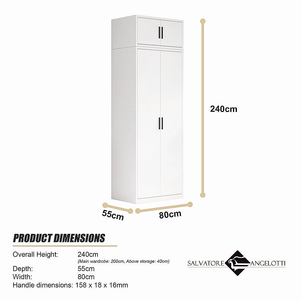 80x240cm 2-Door White Steel Hanging Wardrobe with Black Handle Storage Cabinet V63-956711