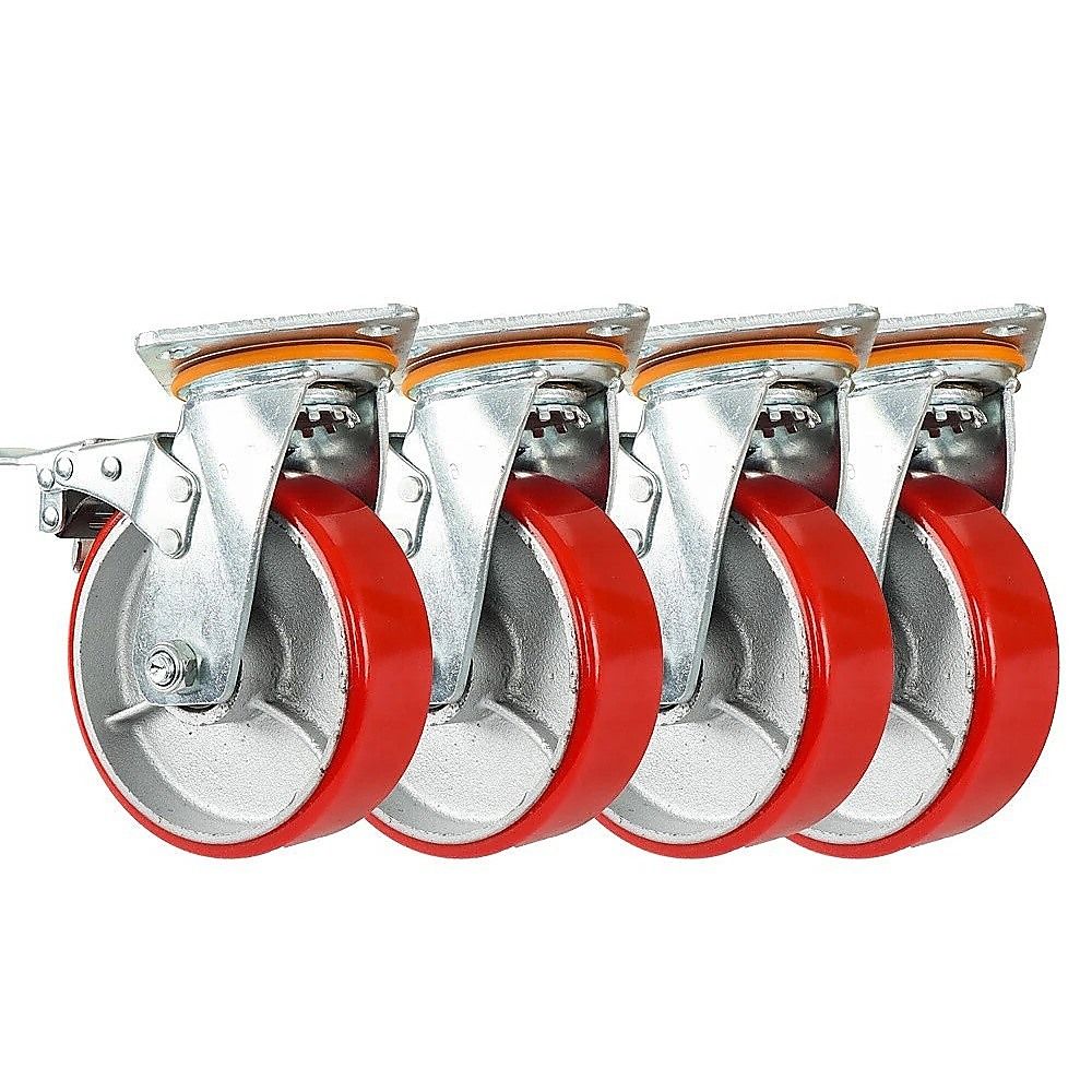 4 PCS Heavy Duty Metal Caster Wheel Industrial Castor Swivel with Brake 500KG 6 Inch for Trolleys and V63-957661