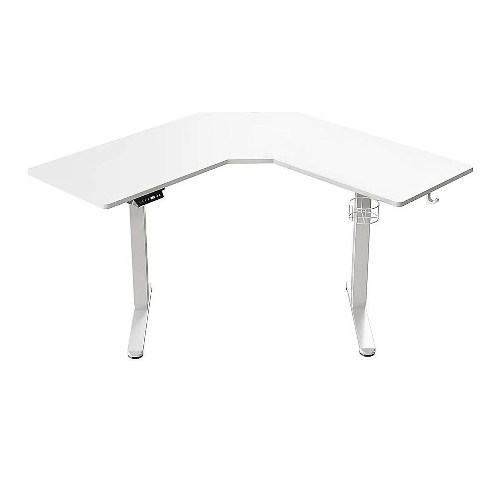 Sit Stand Corner Desk L Shaped Height Adjustable Electric Motorised Computer Table White for Home Office V63-957711