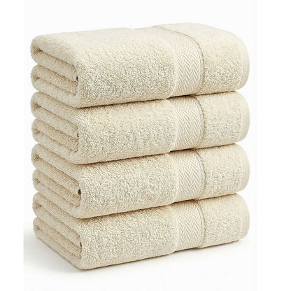 Bath Towels 500 GSM Beige Luxury Cotton Hotel Towel 4 Pack Super Absorbent Soft Drying Comfort V63-957791