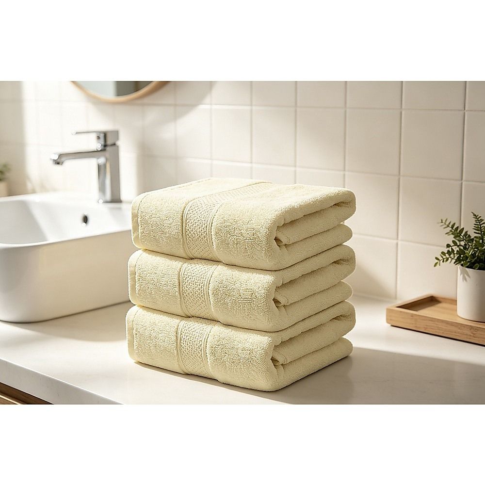 Bath Towels 500 GSM Beige Luxury Cotton Hotel Towel 4 Pack Super Absorbent Soft Drying Comfort