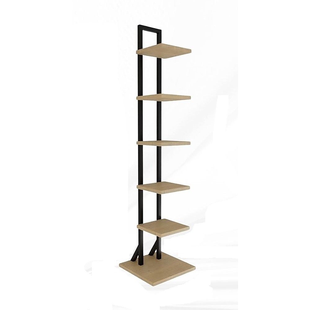 Bookshelf 6 Tier Corner Storage Rack Floor Standing Or Wall Mounted Bookcase Black Display Shelf For Living V63-957901
