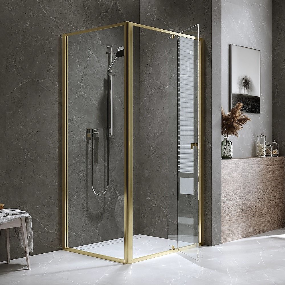 Adjustable Semi Frameless Shower Screen 98-106cm x 89-92cm With Gold Hardware For Modern Bathrooms