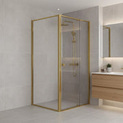 Adjustable Semi Frameless Shower Screen 98-106cm x 89-92cm With Gold Hardware For Modern Bathrooms