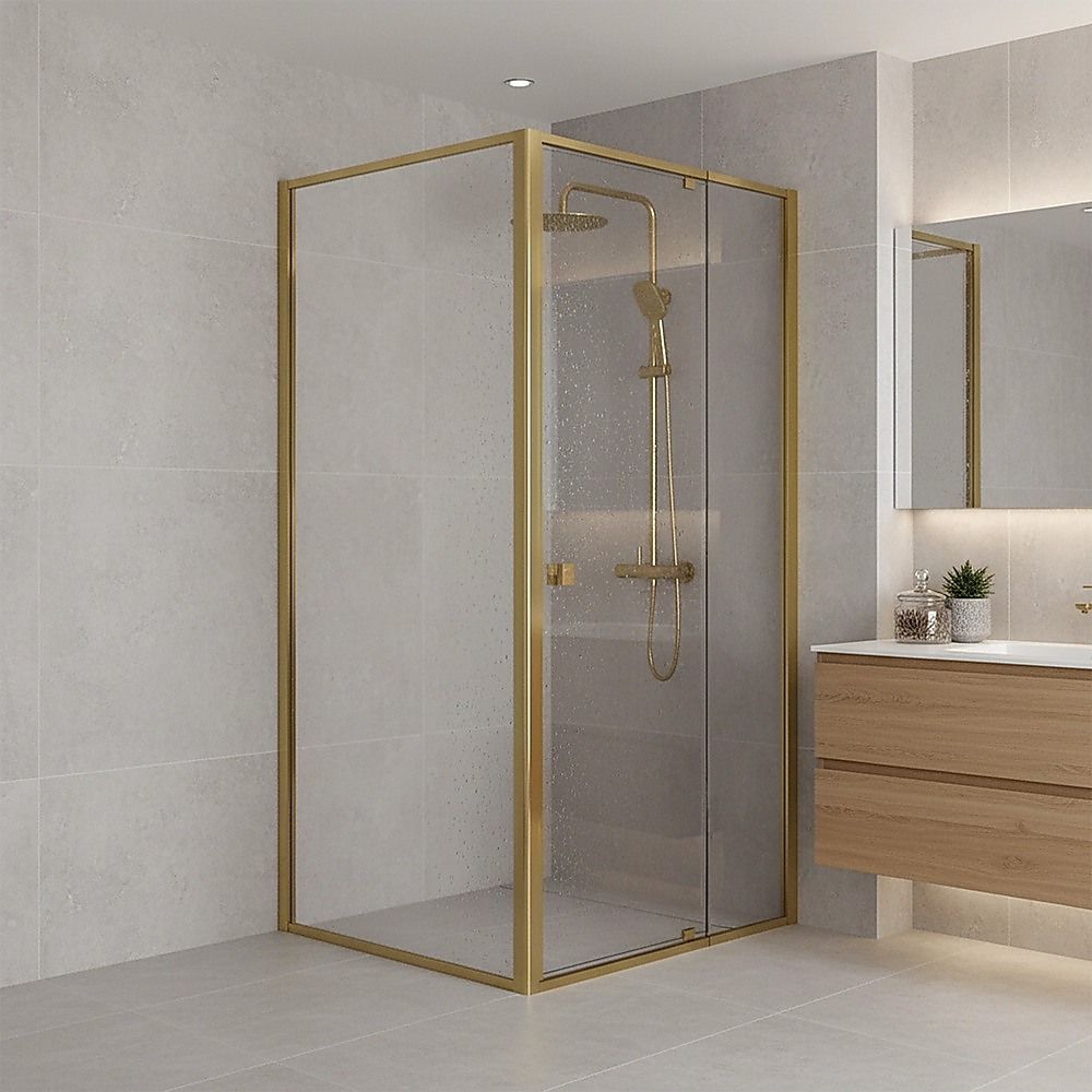 Adjustable Semi Frameless Shower Screen 98-106cm x 89-92cm With Gold Hardware For Modern Bathrooms