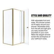 Adjustable Semi Frameless Shower Screen 98-106cm x 89-92cm With Gold Hardware For Modern Bathrooms