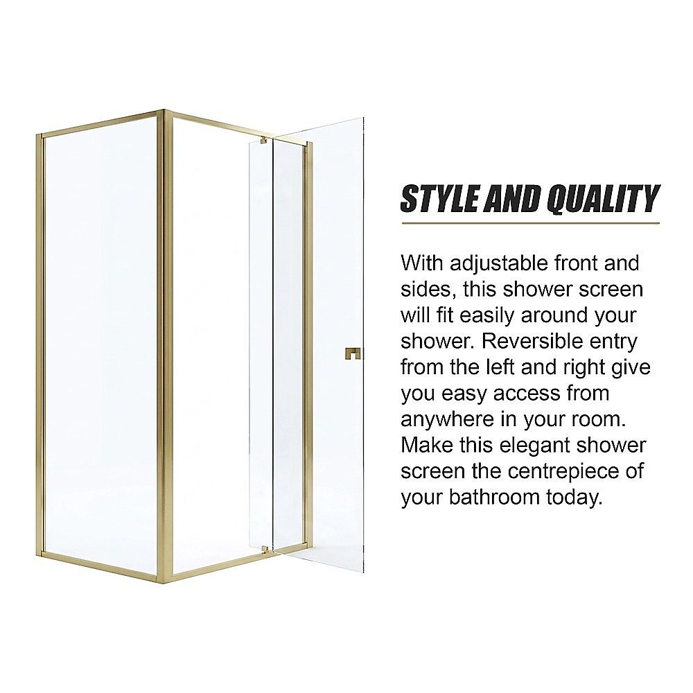 Adjustable Semi Frameless Shower Screen 98-106cm x 89-92cm With Gold Hardware For Modern Bathrooms