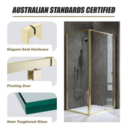 Adjustable Semi Frameless Shower Screen 98-106cm x 89-92cm With Gold Hardware For Modern Bathrooms