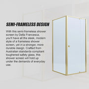 Adjustable Semi Frameless Shower Screen 98-106cm x 89-92cm With Gold Hardware For Modern Bathrooms