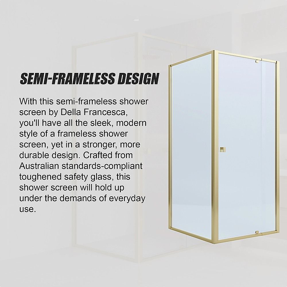 Adjustable Semi Frameless Shower Screen 98-106cm x 89-92cm With Gold Hardware For Modern Bathrooms