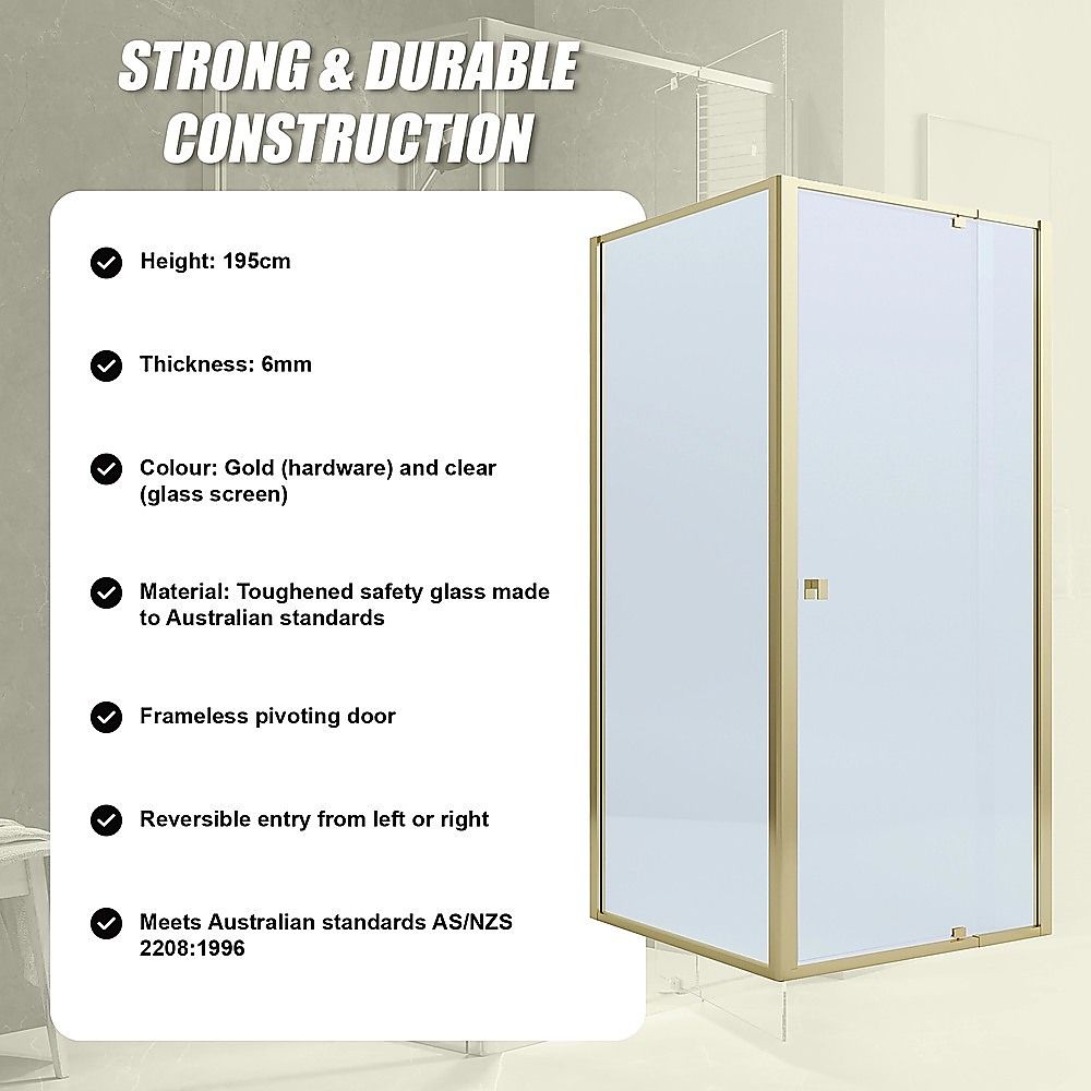 Adjustable Semi Frameless Shower Screen 98-106cm x 89-92cm With Gold Hardware For Modern Bathrooms