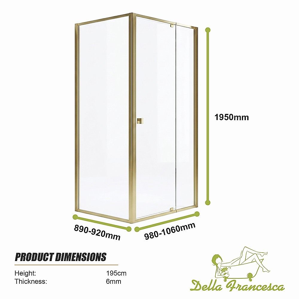 Adjustable Semi Frameless Shower Screen 98-106cm x 89-92cm With Gold Hardware For Modern Bathrooms