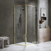 Adjustable Semi Frameless Shower Screen 82-90cm x 89-92cm With Gold Hardware For Modern Bathrooms
