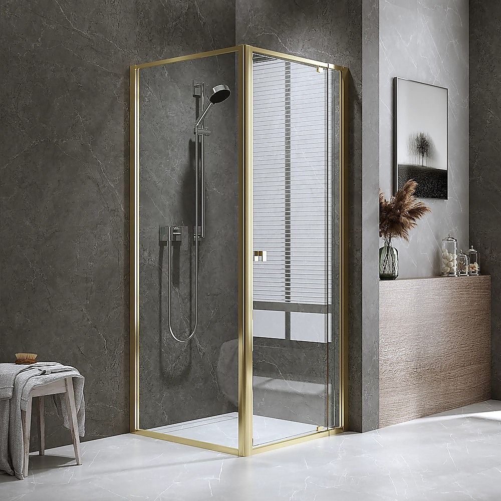 Adjustable Semi Frameless Shower Screen 82-90cm x 89-92cm With Gold Hardware For Modern Bathrooms
