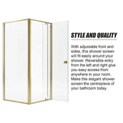 Adjustable Semi Frameless Shower Screen 82-90cm x 89-92cm With Gold Hardware For Modern Bathrooms
