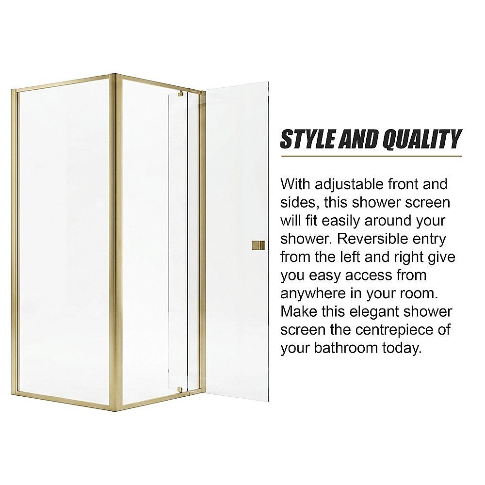 Adjustable Semi Frameless Shower Screen 82-90cm x 89-92cm With Gold Hardware For Modern Bathrooms