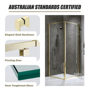 Adjustable Semi Frameless Shower Screen 82-90cm x 89-92cm With Gold Hardware For Modern Bathrooms