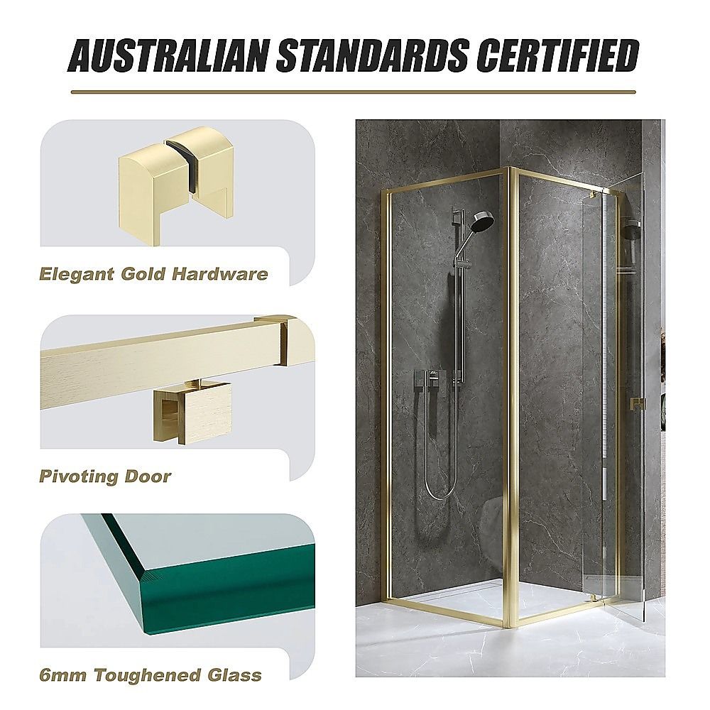Adjustable Semi Frameless Shower Screen 82-90cm x 89-92cm With Gold Hardware For Modern Bathrooms