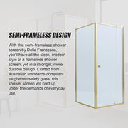 Adjustable Semi Frameless Shower Screen 82-90cm x 89-92cm With Gold Hardware For Modern Bathrooms