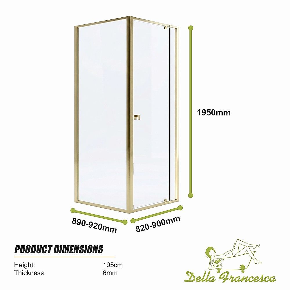 Adjustable Semi Frameless Shower Screen 82-90cm x 89-92cm With Gold Hardware For Modern Bathrooms