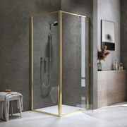 Adjustable Semi Frameless Shower Screen 74-82cm x 89-92cm With Gold Hardware For Modern Bathrooms