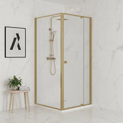Adjustable Semi Frameless Shower Screen 74-82cm x 89-92cm With Gold Hardware For Modern Bathrooms