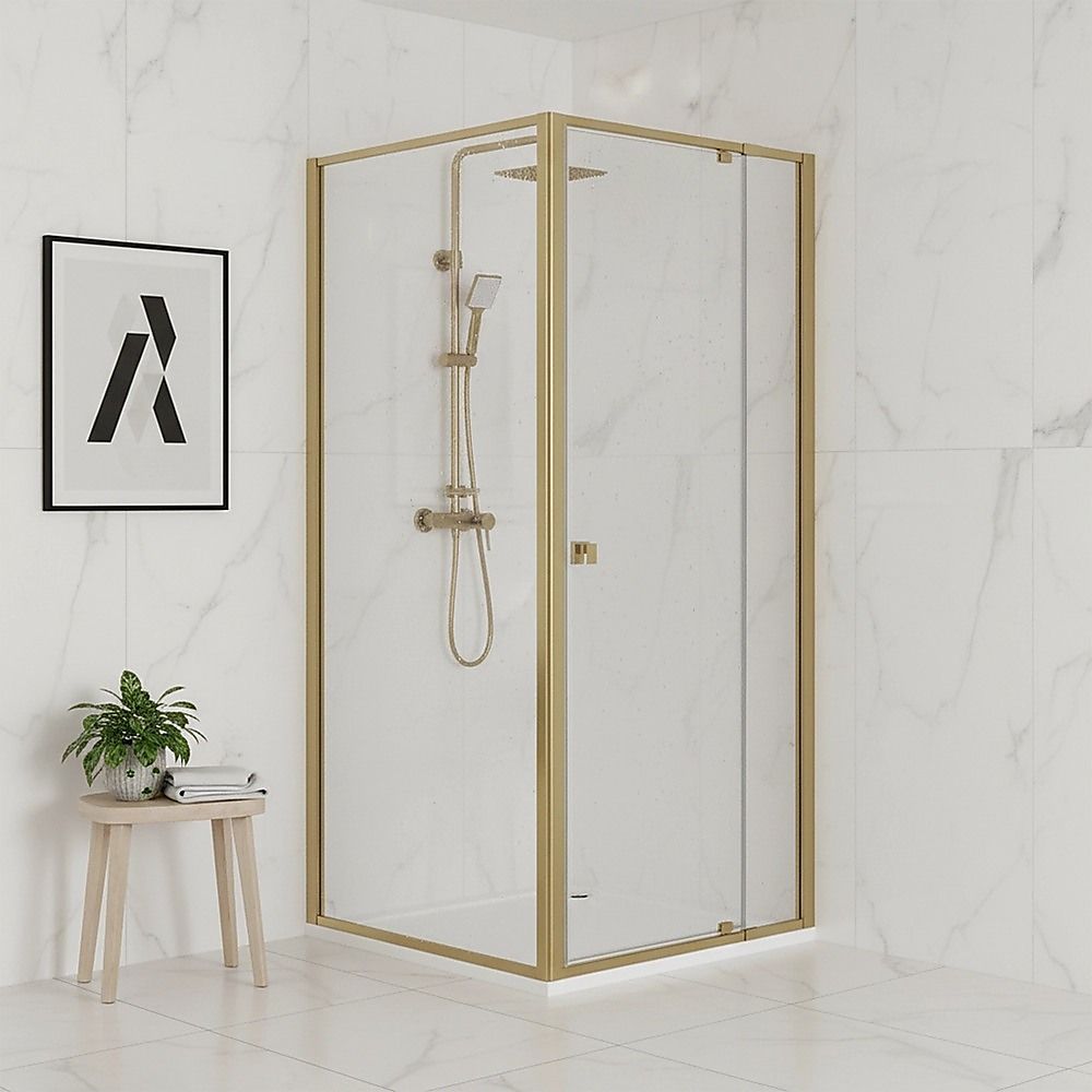 Adjustable Semi Frameless Shower Screen 74-82cm x 89-92cm With Gold Hardware For Modern Bathrooms