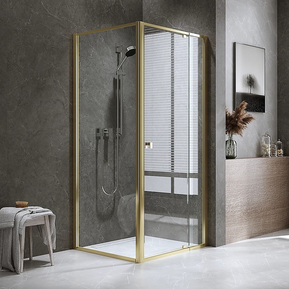 Adjustable Semi Frameless Shower Screen 74-82cm x 89-92cm With Gold Hardware For Modern Bathrooms