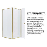 Adjustable Semi Frameless Shower Screen 74-82cm x 89-92cm With Gold Hardware For Modern Bathrooms