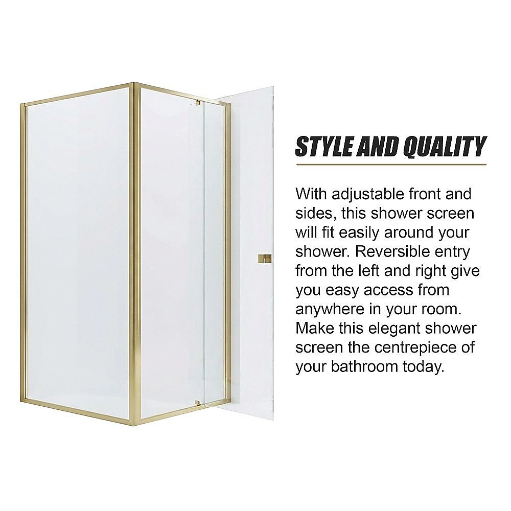 Adjustable Semi Frameless Shower Screen 74-82cm x 89-92cm With Gold Hardware For Modern Bathrooms