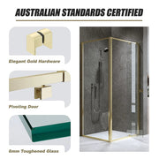 Adjustable Semi Frameless Shower Screen 74-82cm x 89-92cm With Gold Hardware For Modern Bathrooms