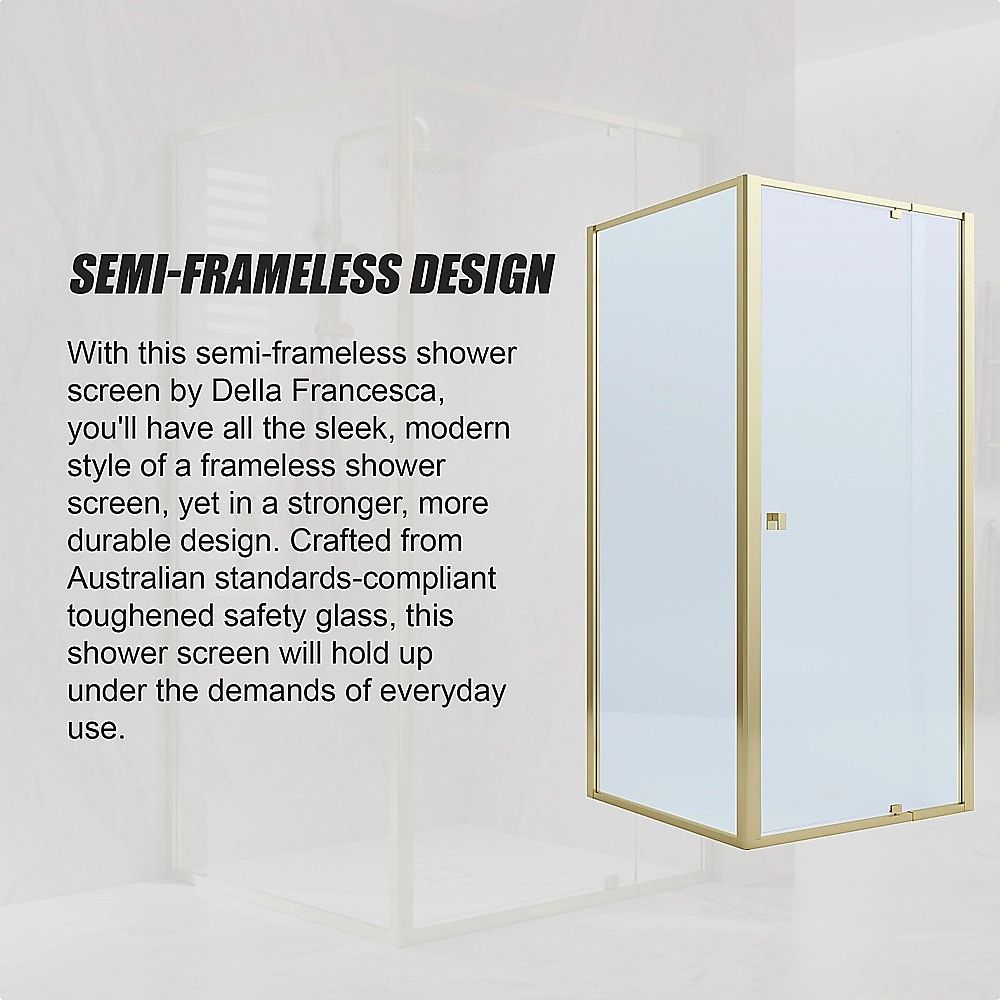 Adjustable Semi Frameless Shower Screen 74-82cm x 89-92cm With Gold Hardware For Modern Bathrooms