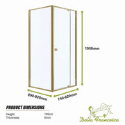 Adjustable Semi Frameless Shower Screen 74-82cm x 89-92cm With Gold Hardware For Modern Bathrooms